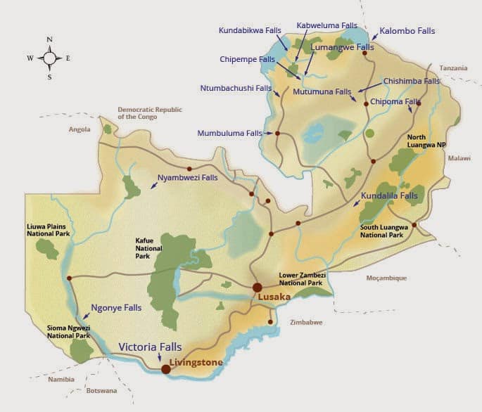 Map Of The Waterfalls In Zambia | 14 Waterfalls In Zambia Beyond Victoria Falls You Need To Check Out