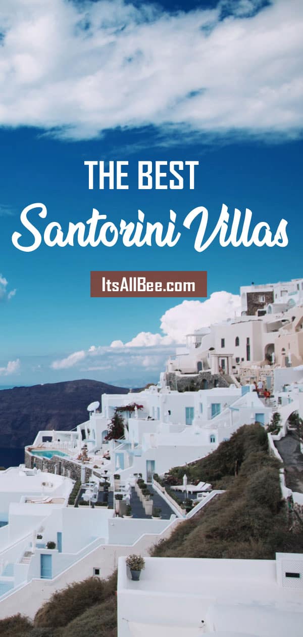 If you are heading to Santorini you will no doubt want to bag yourself one of the perfect Santorini villas with infinity pools. For tips on how to bag yourself an amazing stay for both Luxury villas in Santorini as well as budget villas with the famous Santorini Caldera sunset then read on for more. #greece #traveltips #hotels #oia #fira #santorini #vacation #itsallbee