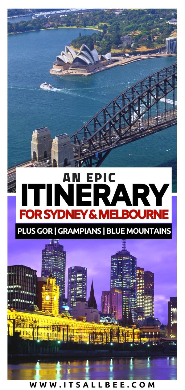 The perfect Sydney and Melbourne itinerary. An epic adventure packed itinerary with trips to Blue Mountains, Great Ocean Road, Grampians, Bondi Beach, Manly, Brighton Beach Bathing Boxes Beach, St Kilda. With options for sydney to melbourne roadtrip or flying. #traveltips #flights #solotrip #female #traveller #blogger #noire #downunder #aussie #roadtrip #oceania #itinerary 