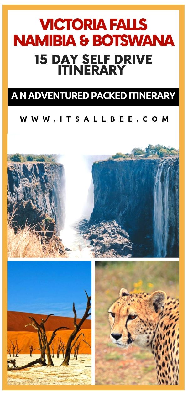 15 Days Namibia Botswana and Vic Falls Itinerary - Sharing our adventure please tips on how to plan your own African adventure. Everything from driving in Africa, safari tours, where to stay, Victoria Falls adventures, Botswana safari, Namibian dunes and More! #sossusvlei #dun45 #dune7 #chobe #vicfalls #livingstone #zambia #mosioatunya #nationalpark #safari #africa #traveltips #adventureawaits #etosha