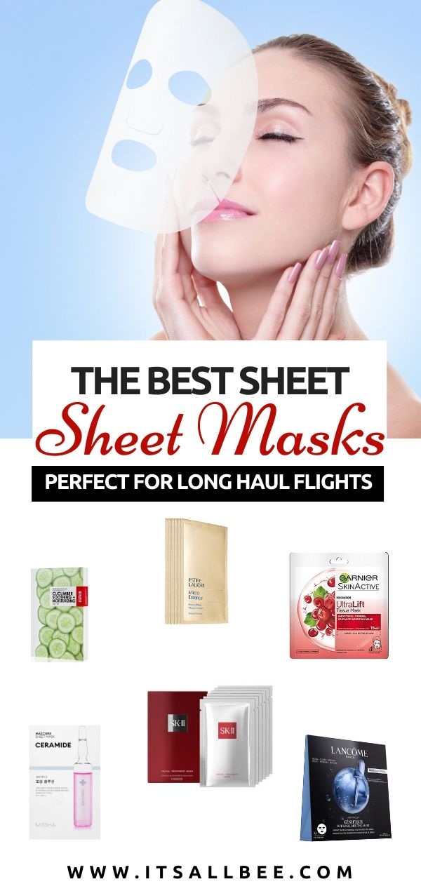 Best sheet masks For Flights - Top 15 moisturising sheet masks perfect for flights to arrive looking rested and refreshed. Includes the best Korean sheet mask, sheet mask for sensitive skin, sheet mask for glowing skin and more. #Garnier #SKII #lemer #esteelauder #itsallbee #clarins #origins #lancome #missha #skincare #beauty #essentials 