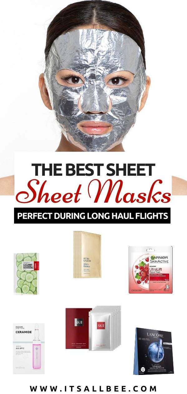 Best sheet masks For Flights - Top 15 moisturising sheet masks perfect for flights to arrive looking rested and refreshed. Includes the best Korean sheet mask, sheet mask for sensitive skin, sheet mask for glowing skin and more. #Garnier #SKII #lemer #esteelauder #itsallbee #clarins #origins #lancome #missha #skincare #beauty #essentials 