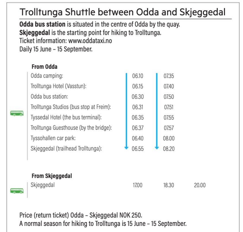 Pick Up Times For The Trolltunga Shuttle From Hotels