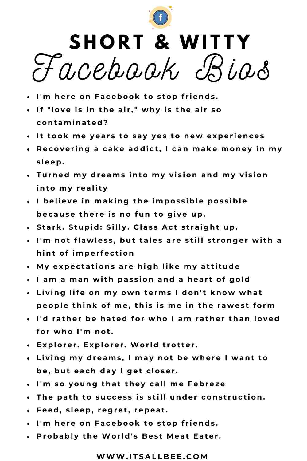 Bio Facebook examples - Facebook funny - bio for Facebook profile - bio Facebook ideas