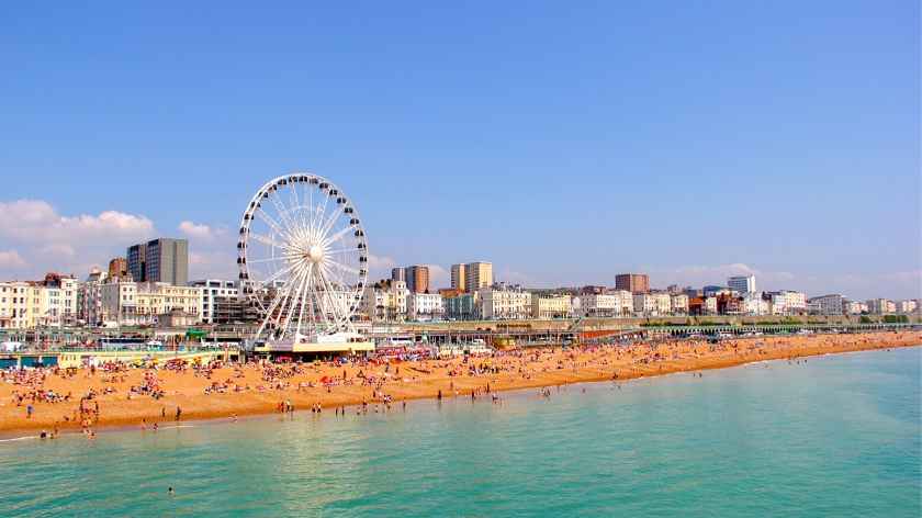 Brighton Beach in the UK in the summer