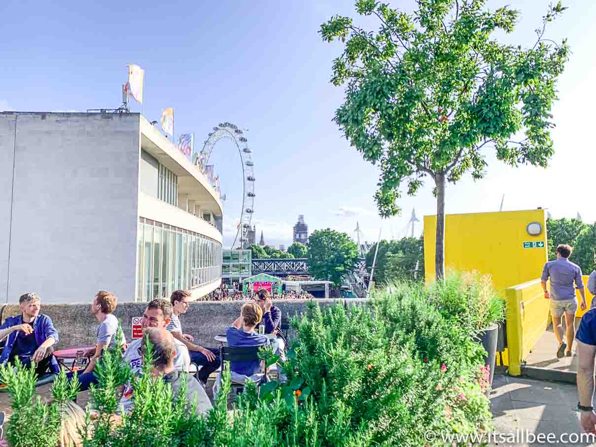 An ultimate guide to things to do and places to visit in London during summer. Cool and fun summer activities, both indoor and outdoor with list of unmissable London events and festivals to check out. Fun places to take the kids as well as adult fun from cool beer gardens to hidden chill out places. #London #summertime #europe #wanderlust #trip #traveltips #fun #places #UK #daytrips Queen Elizabeth Hall Roof Garden Bar & Cafe