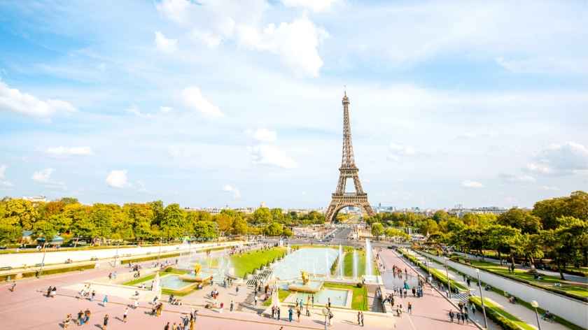 Sun shining on Eiffel Tower in Paris