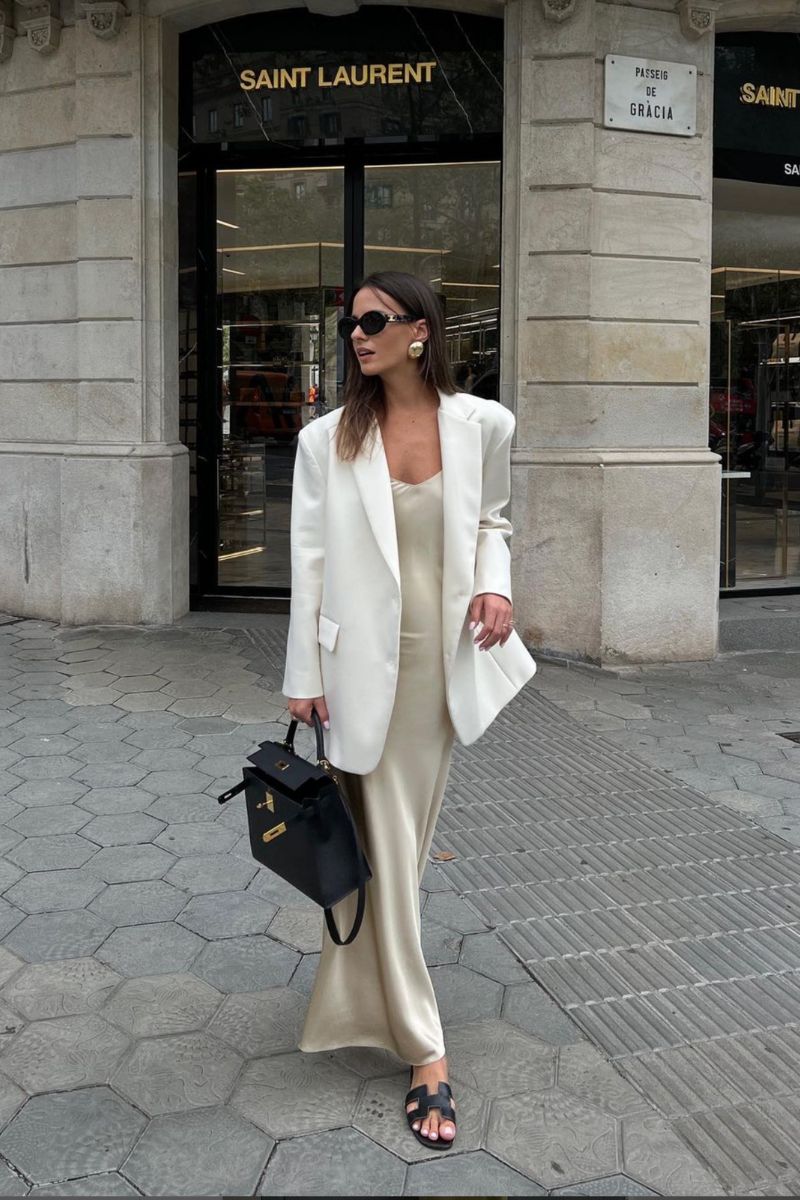 long dress and blazer Leely Women Black Pencil Maxi with Sleeves Notched Lapel One Button Work Dress Featuring a tailored blazer How To Wear A Blazer